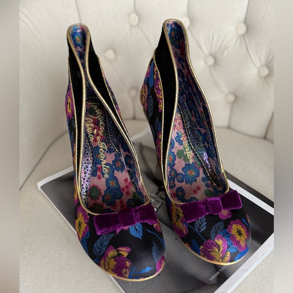 Floral Velvet Shoes unique Victorian heel couture theatrical piece retro style - Picture 6 of 13